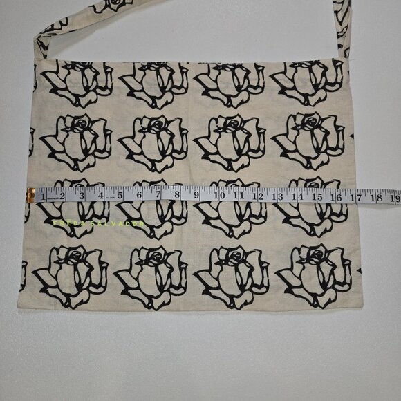 13 x 17" Freda Salvador Tote Bag Rose Floral Print Cream Black Linen Shop Rose U - Picture 5 of 6